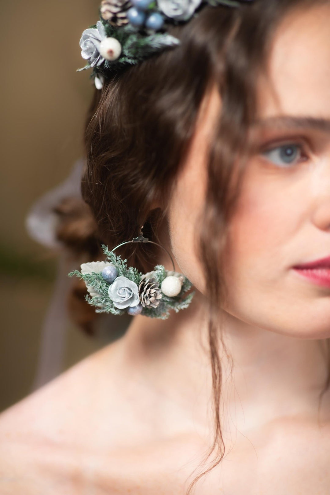 Winter Flower Circle Earrings: Woodland Wedding Accessories – handmade floral hair accessory by magaela