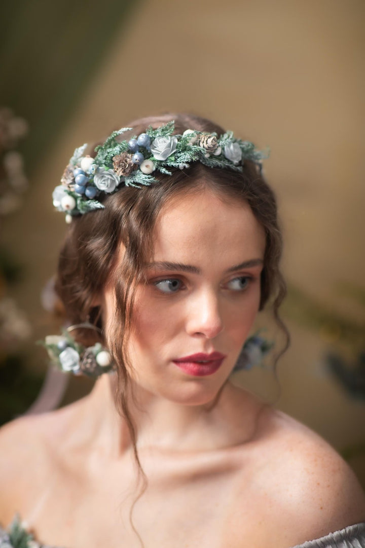 Winter Flower Circle Earrings: Woodland Wedding Accessories – handmade floral hair accessory by magaela