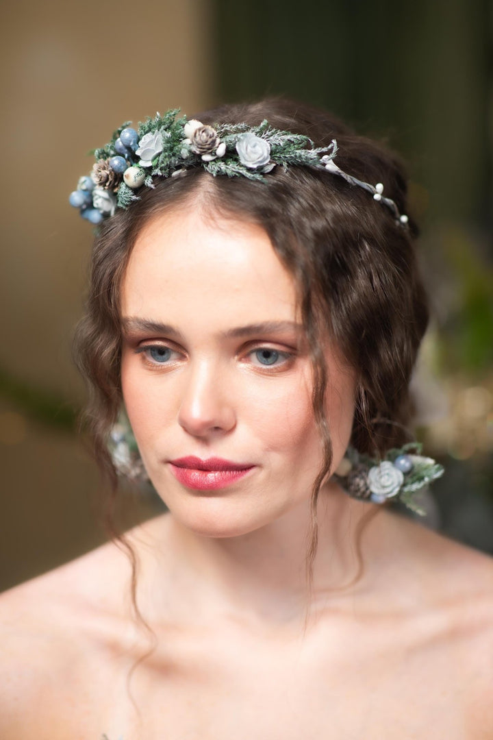 Winter Flower Circle Earrings: Woodland Wedding Accessories – handmade floral hair accessory by magaela