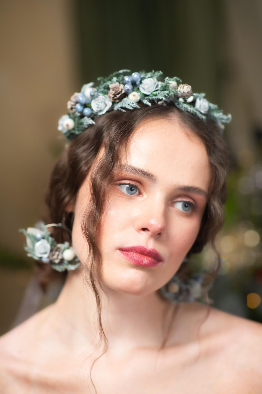 Winter Flower Circle Earrings: Woodland Wedding Accessories – handmade floral hair accessory by magaela