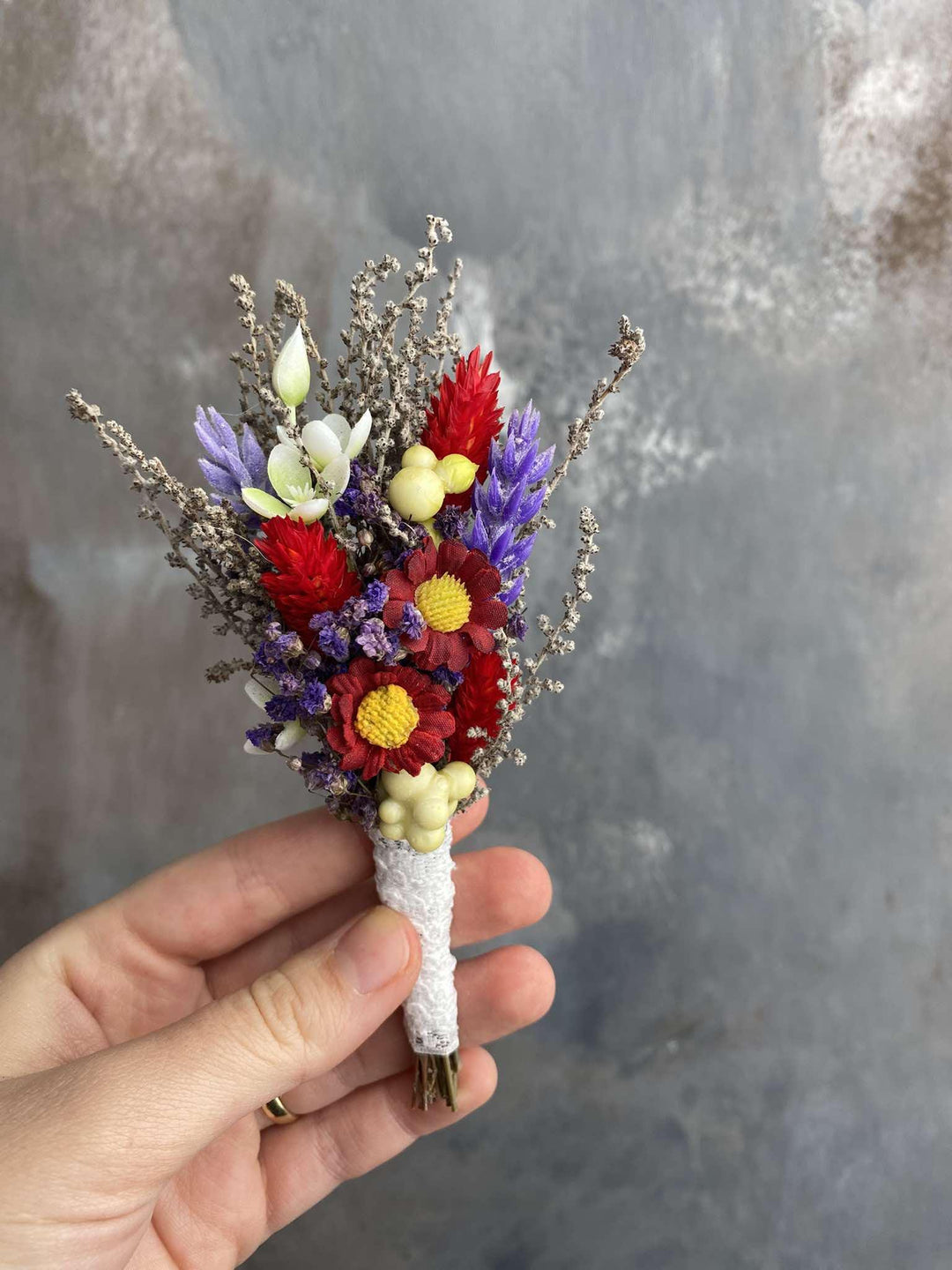 Meadow Flower Hair Crown: Red Purple Boho Wedding Headpiece – handmade floral hair accessory by magaela