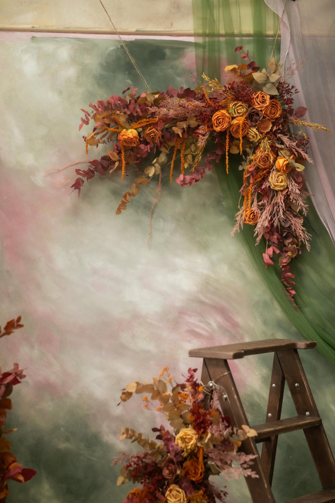 Boho Burnt Orange Wedding Arch Swag: Autumn Terracotta Floral Decoration – handmade floral hair accessory by magaela