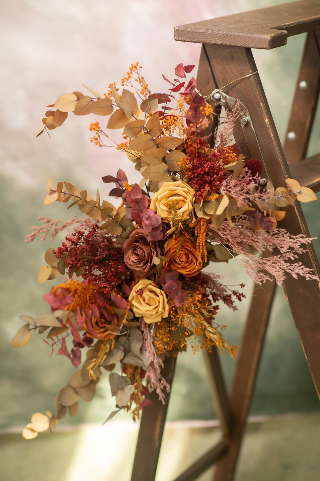 Boho Burnt Orange Wedding Arch Swag: Autumn Terracotta Floral Decoration – handmade floral hair accessory by magaela