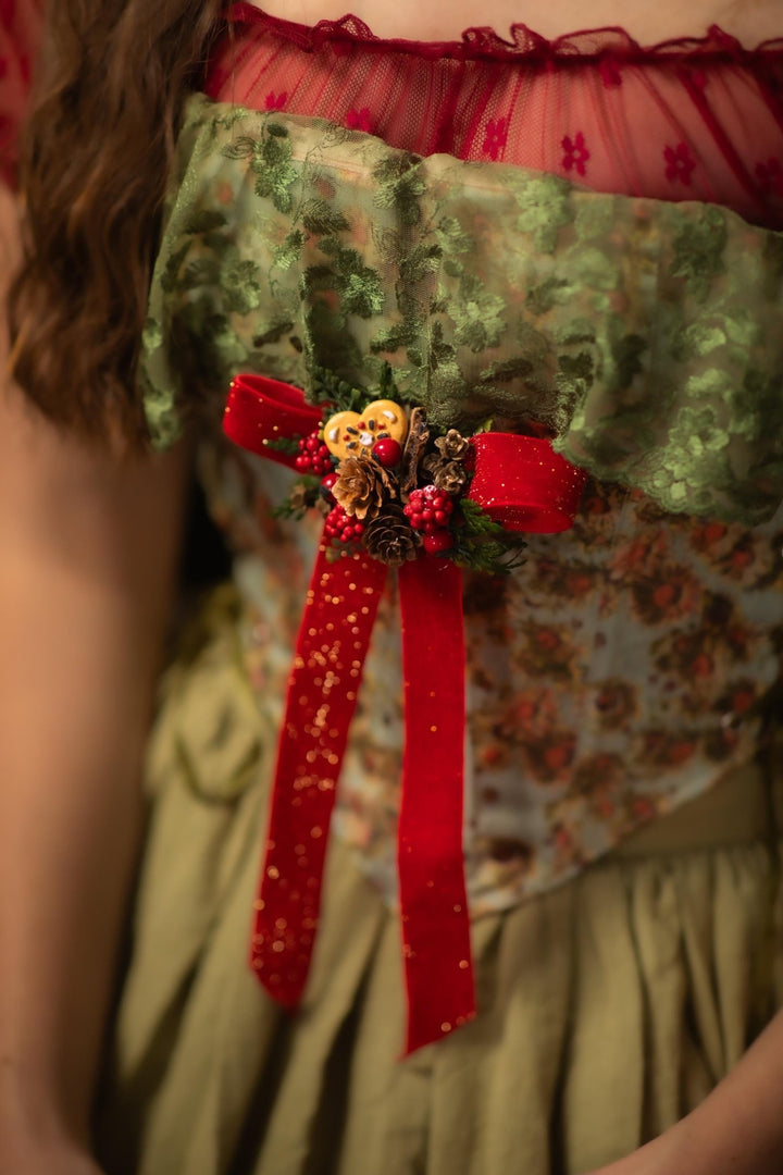 Christmas Bow Clip: Red Ribbon, Pine Cones & Gingerbread – handmade floral hair accessory by magaela