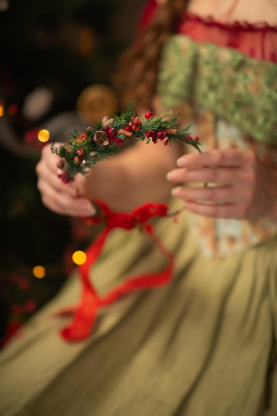 Red Berry Christmas Hair Wreath: Woodland Winter Headpiece – handmade floral hair accessory by magaela
