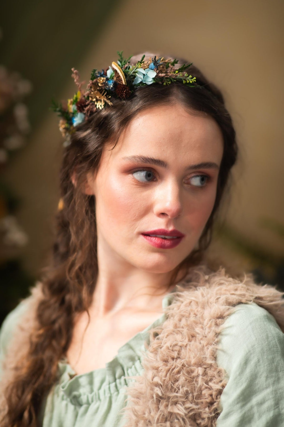 Winter Woodland Hair Wreath: Christmas Wedding Headpiece – handmade floral hair accessory by magaela