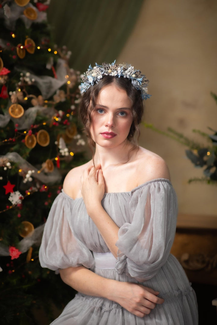 Winter Village Headband: Blue Christmas Headpiece – handmade floral hair accessory by magaela