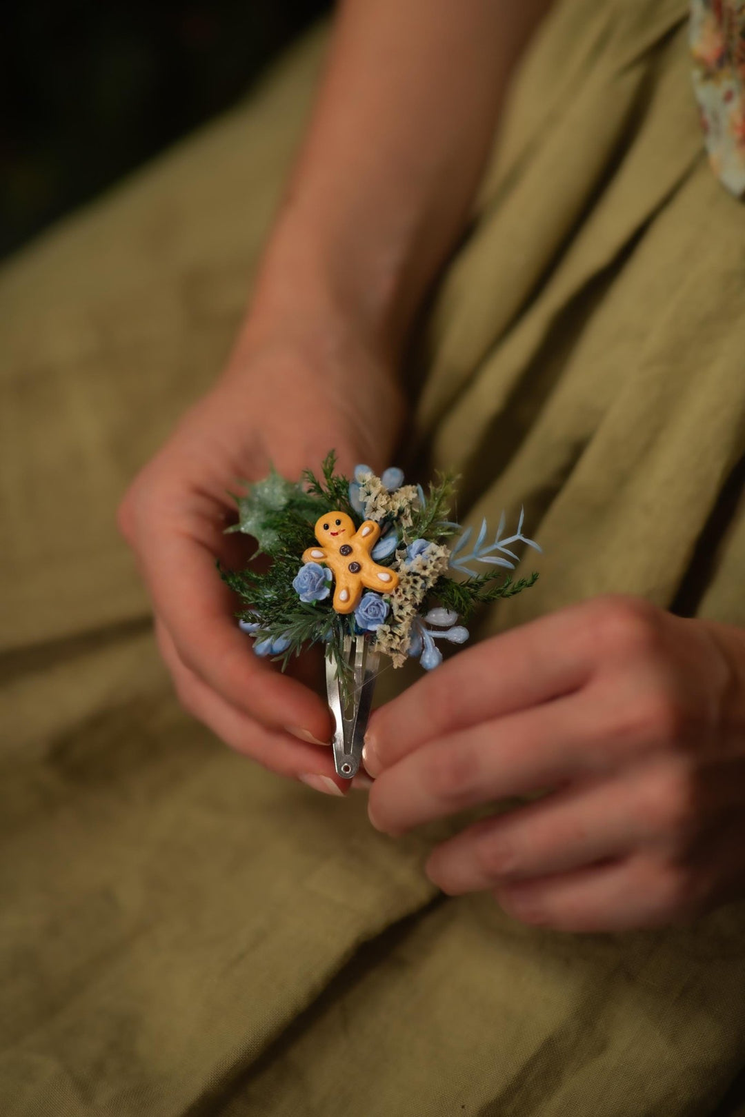 Gingerbread Flower Christmas Hair Clip: Holiday Bridal Accessory – handmade floral hair accessory by magaela