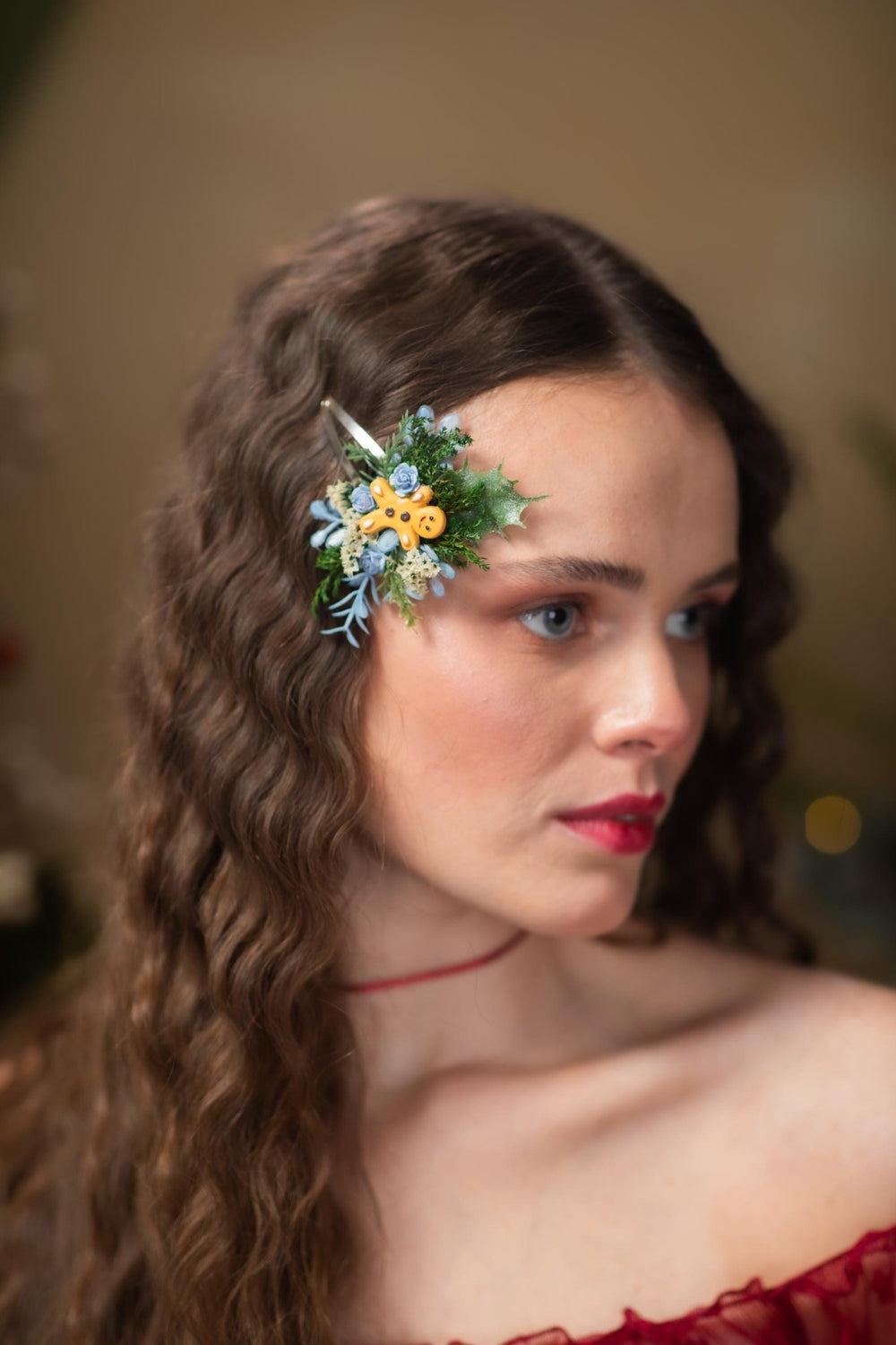 Gingerbread Flower Christmas Hair Clip: Holiday Bridal Accessory – handmade floral hair accessory by magaela