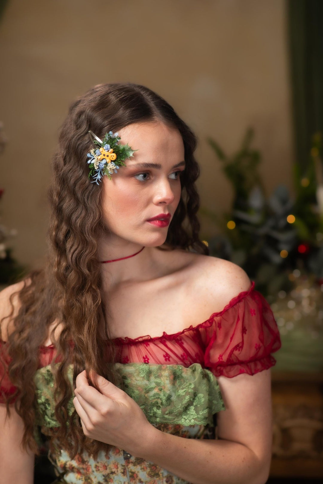 Gingerbread Flower Christmas Hair Clip: Holiday Bridal Accessory – handmade floral hair accessory by magaela