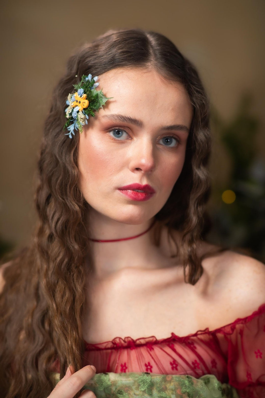 Gingerbread Flower Christmas Hair Clip: Holiday Bridal Accessory – handmade floral hair accessory by magaela