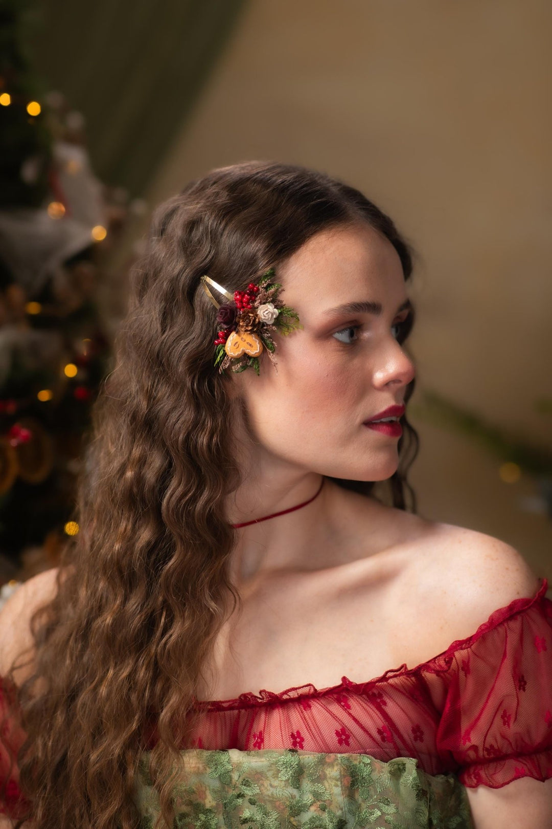 Christmas Flower Hair Clip: Gingerbread Heart, Winter Wedding Accessory – handmade floral hair accessory by magaela