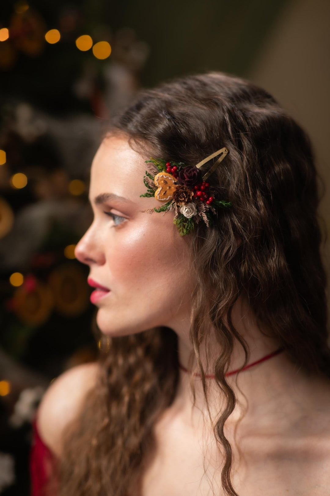 Christmas Flower Hair Clip: Gingerbread Heart, Winter Wedding Accessory – handmade floral hair accessory by magaela