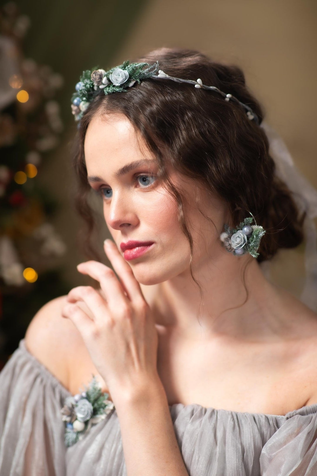 Winter Wedding Hair Wreath: Woodland Pine Cone & Berry Crown – handmade floral hair accessory by magaela