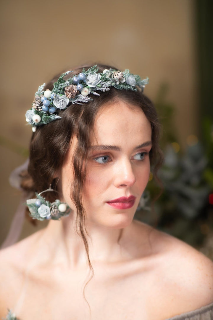 Winter Flower Circle Earrings: Woodland Wedding Accessories – handmade floral hair accessory by magaela