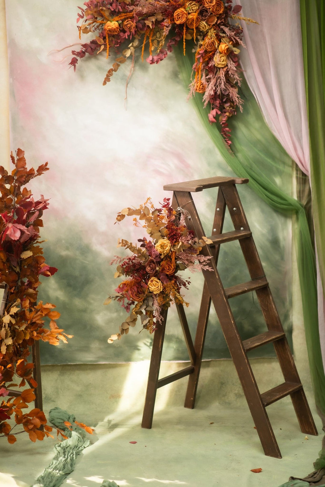 Boho Burnt Orange Wedding Arch Swag: Autumn Terracotta Floral Decoration – handmade floral hair accessory by magaela