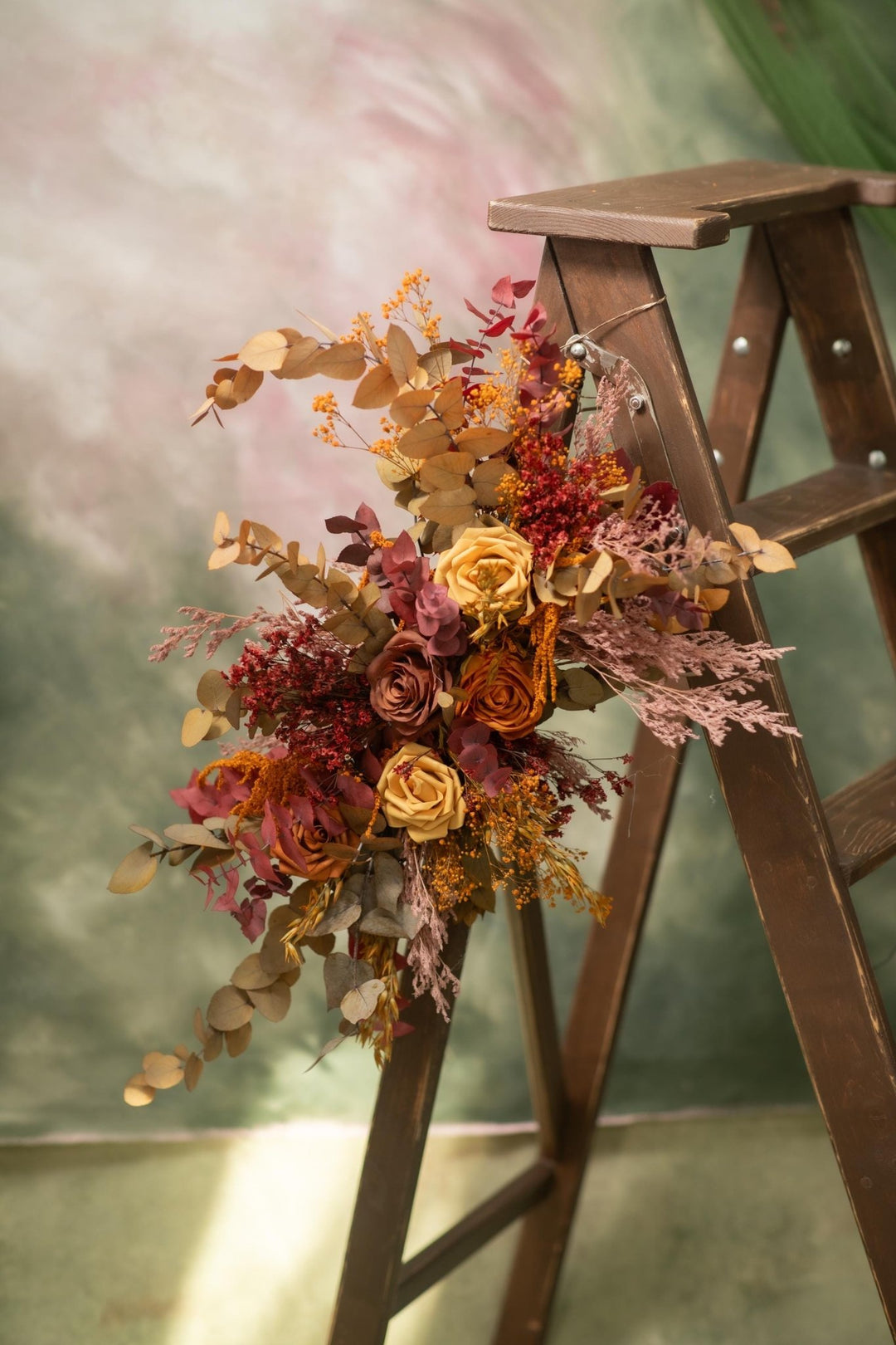 Boho Burnt Orange Wedding Arch Swag: Autumn Terracotta Floral Decoration – handmade floral hair accessory by magaela