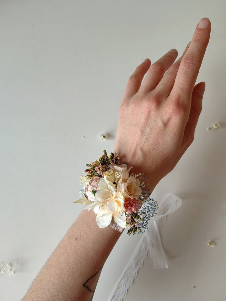 Pale Pink Flower Bracelet, Bridesmaid Accessories – handmade floral hair accessory by magaela