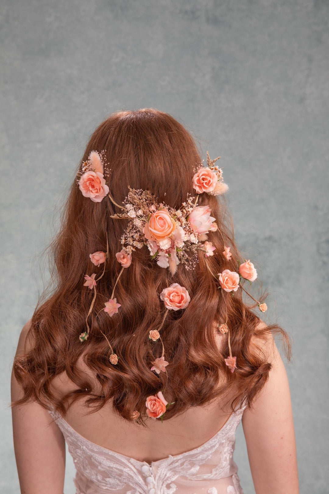 Blush Orange Flower Bridal Hair Vine: Wedding Hair Accessories – handmade floral hair accessory by magaela