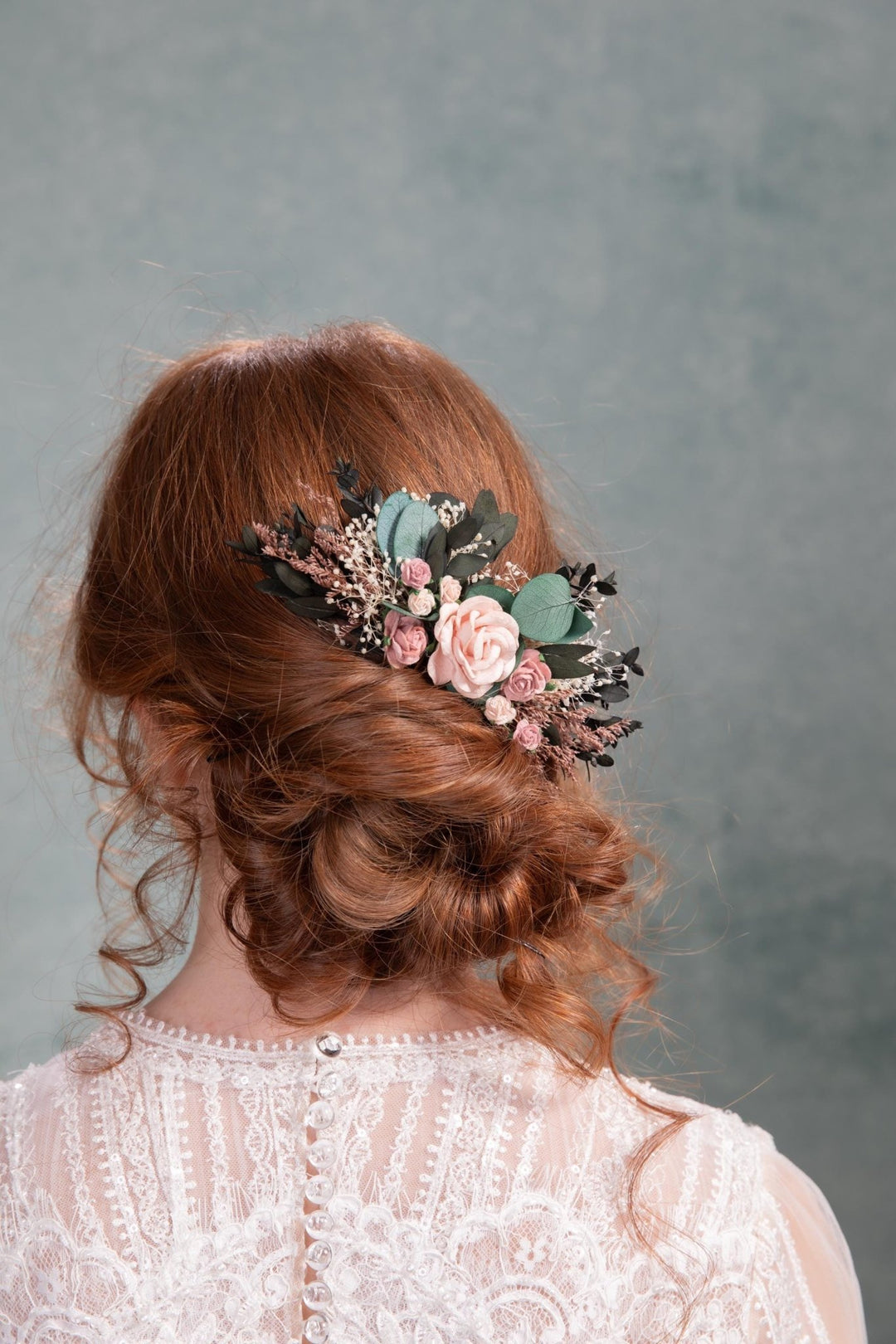 Dusty Pink Rose Hair Comb: Romantic Wedding Headpiece – handmade floral hair accessory by magaela