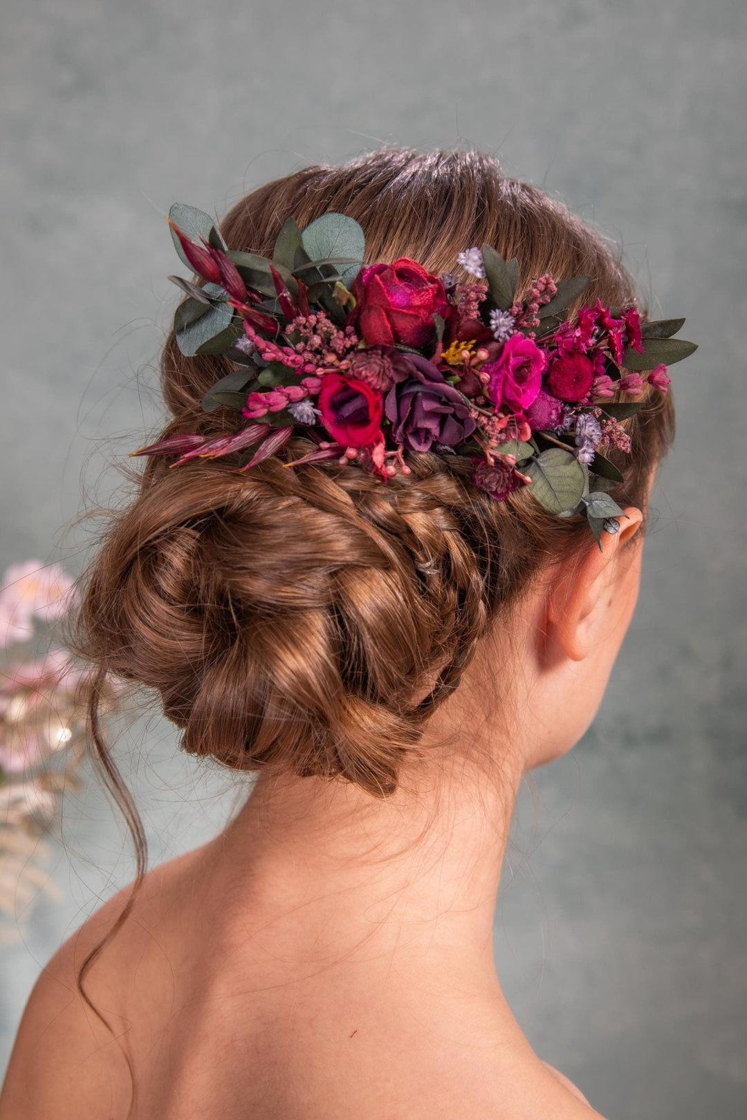 Burgundy Flower Hair Comb: Plum Wedding Headpiece – handmade floral hair accessory by magaela