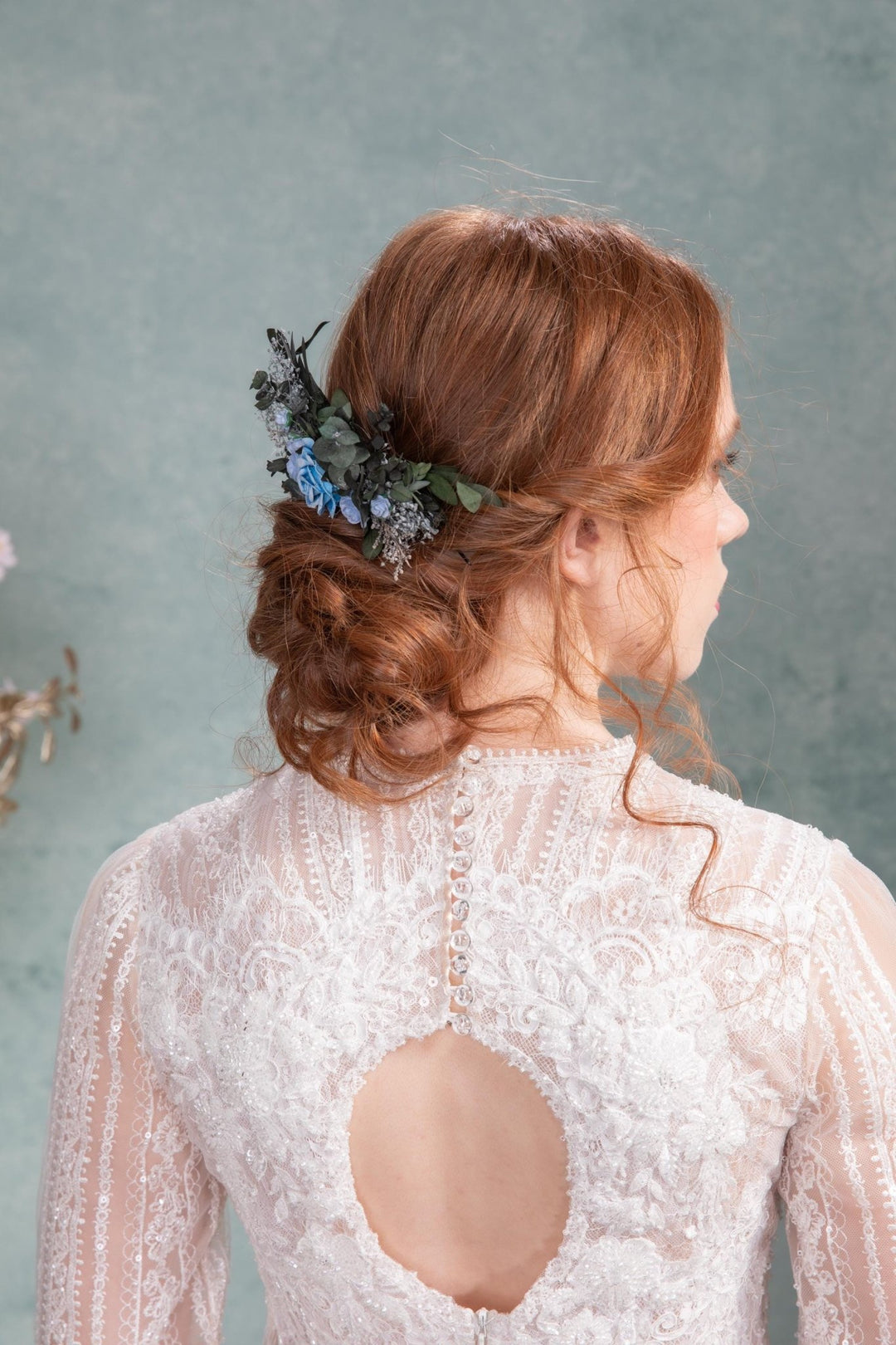 Dusty Blue Rose Wedding Hair Comb: Romantic Bridal Hairpiece – handmade floral hair accessory by magaela