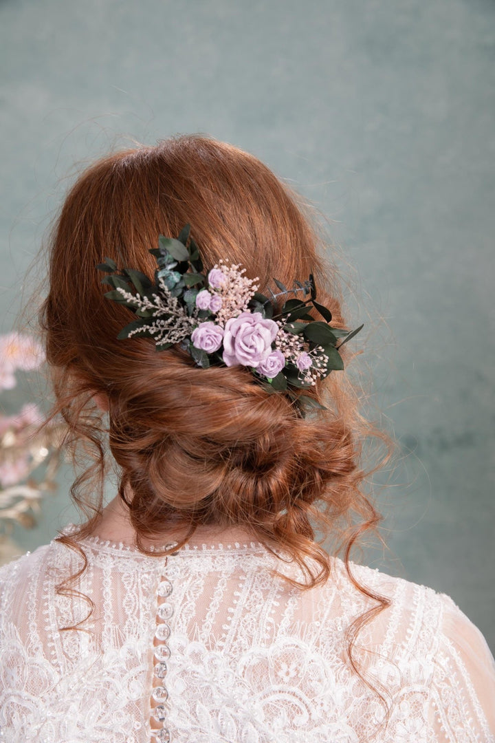 Purple Rose Hair Comb: Romantic Wedding Bridal Hairpiece – handmade floral hair accessory by magaela