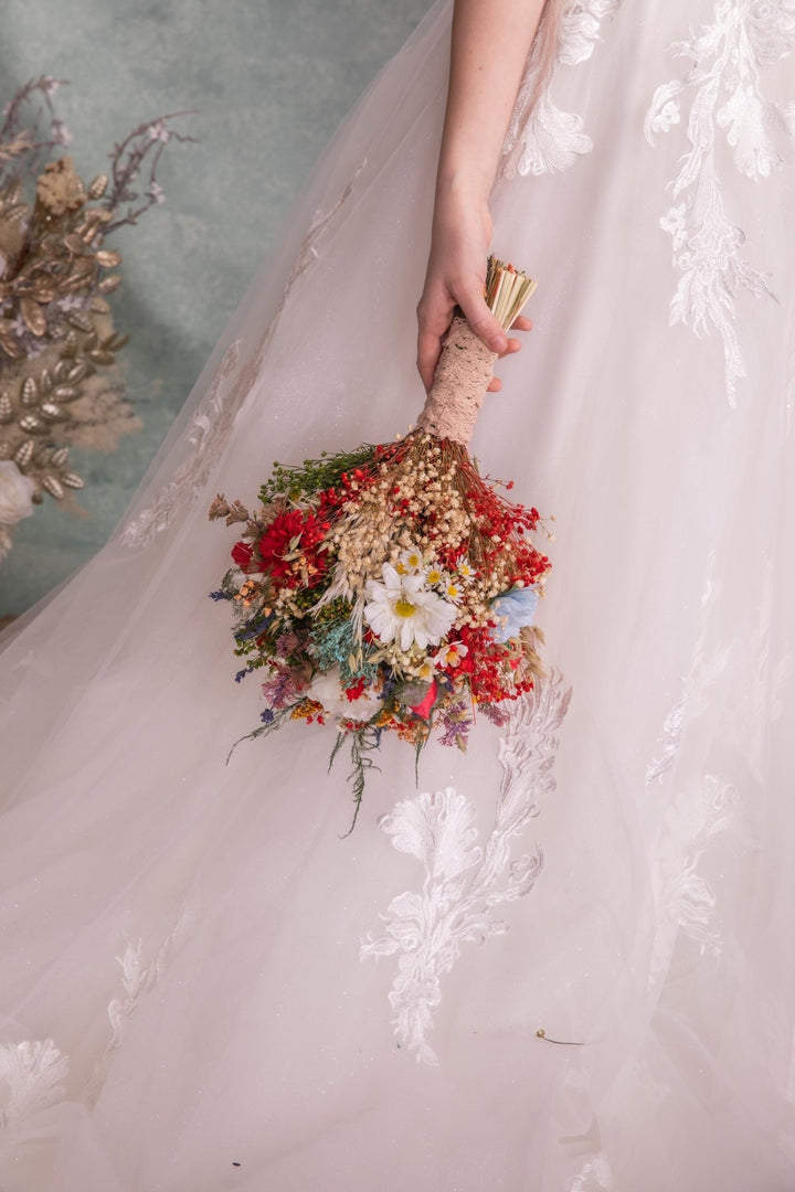 Red Poppy Wedding Bouquet: Folk Slavic Bridal Flowers – handmade floral hair accessory by magaela