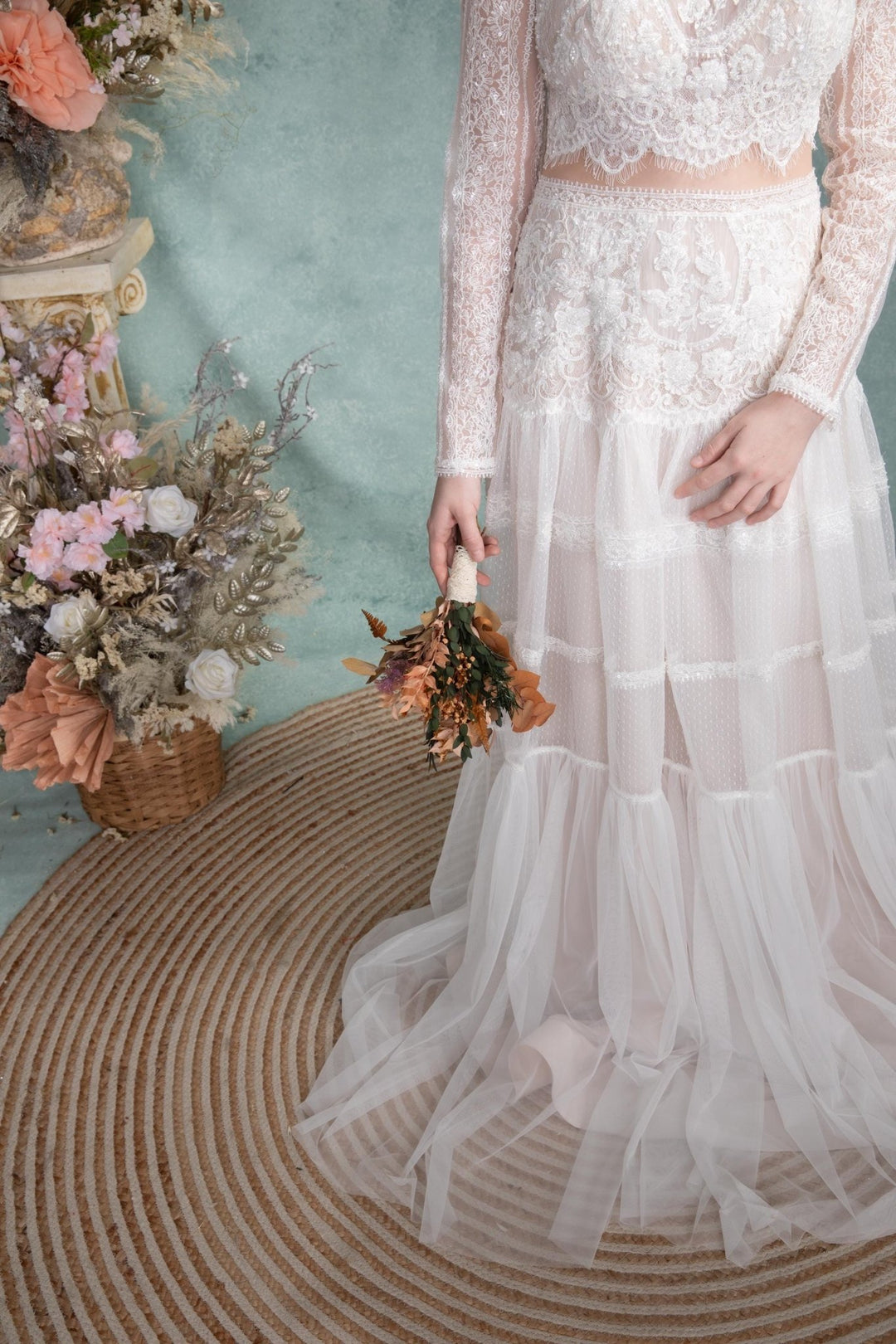 Rustic Autumn Bridal Bouquet: Mocha Orange Eucalyptus Bridesmaids Bouquet – handmade floral hair accessory by magaela