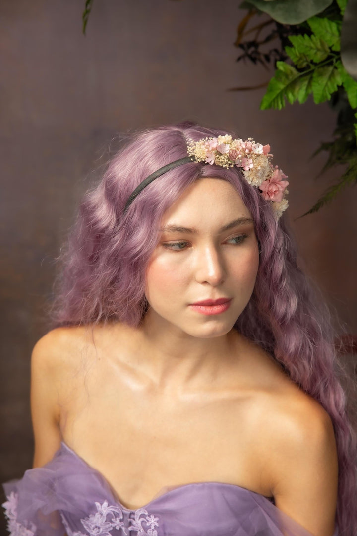 Romantic Pink Cream Flower Headband: Bridal Cottagecore Headpiece – handmade floral hair accessory by magaela