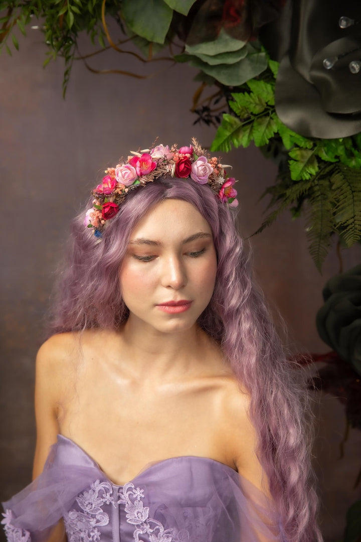Raspberry Flower Headband: Magenta Bridal Headpiece – handmade floral hair accessory by magaela