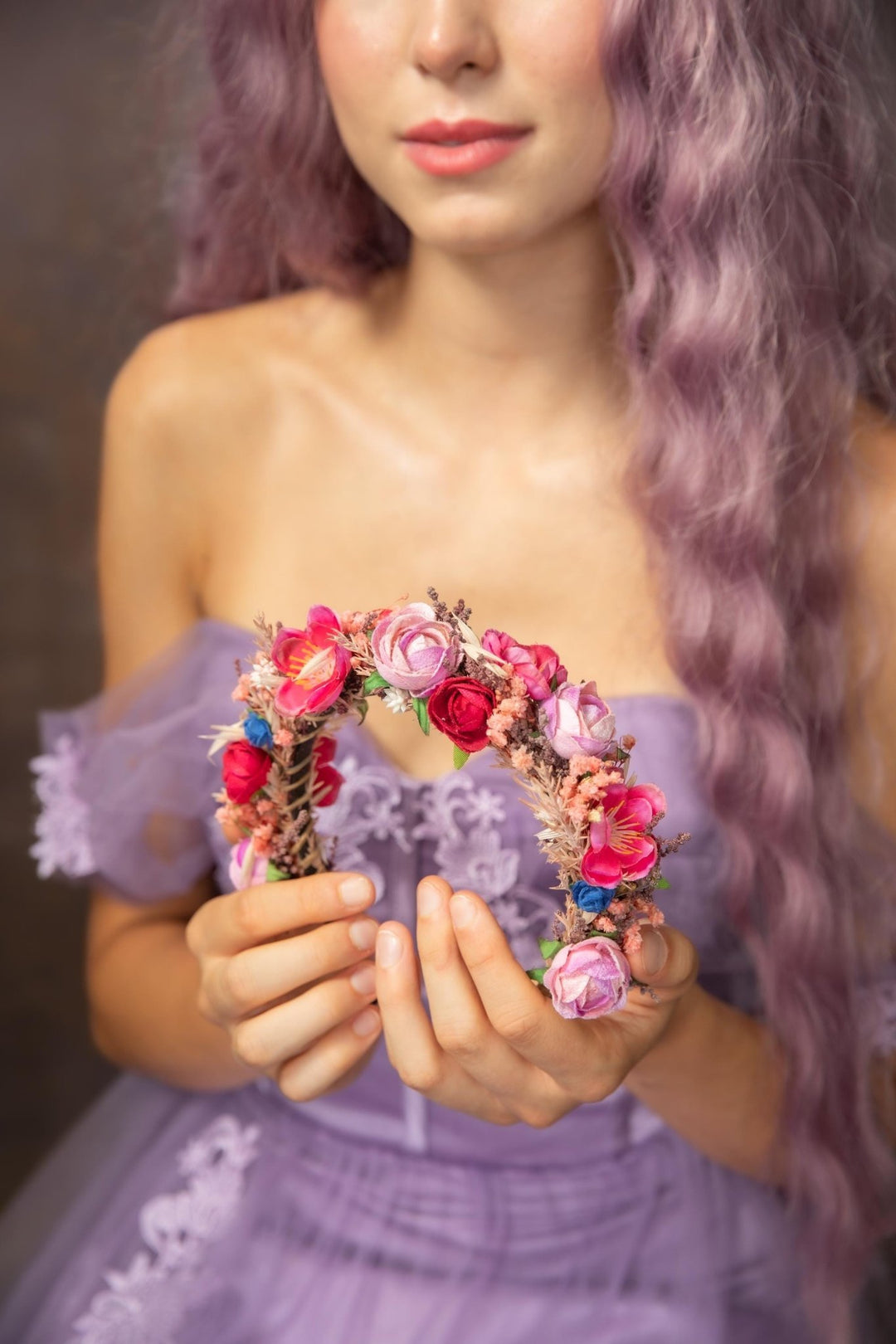 Raspberry Flower Headband: Magenta Bridal Headpiece – handmade floral hair accessory by magaela