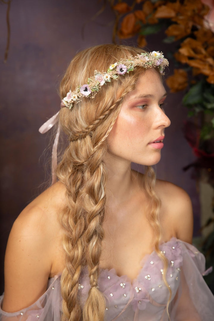 Pastel Flower Hair Crown: Romantic Bridal Headpiece – handmade floral hair accessory by magaela