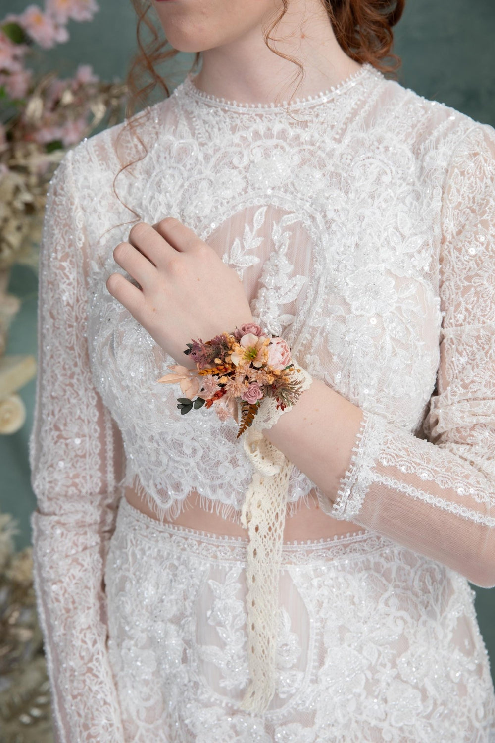 Blush Flower Bracelet or Belt: Wedding Corsage, Bridesmaid Jewelry – handmade floral hair accessory by magaela