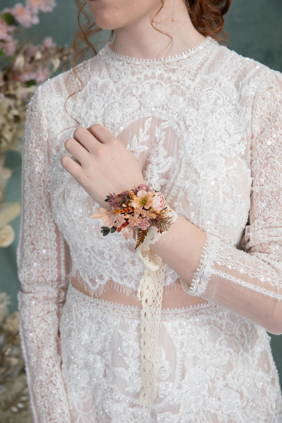 Blush Flower Bracelet or Belt: Wedding Corsage, Bridesmaid Jewelry – handmade floral hair accessory by magaela