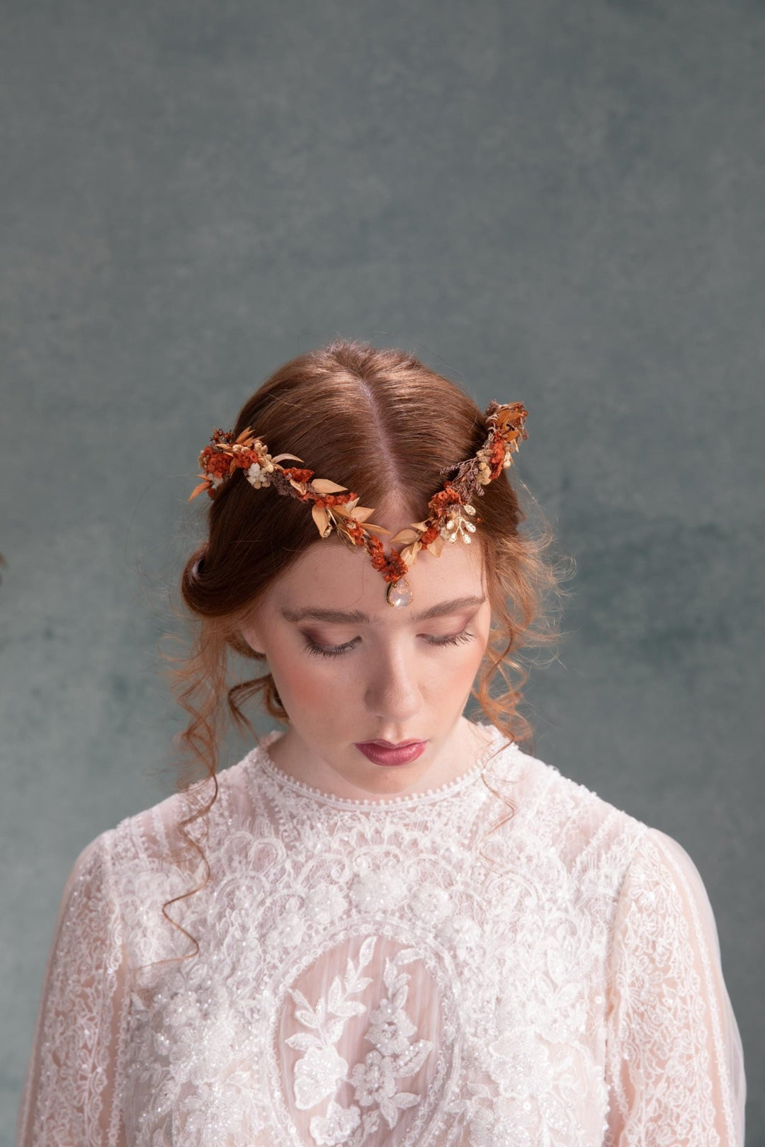 Terracotta Flower Crown: Rustic Bridal Tiara, Autumn Wedding – handmade floral hair accessory by magaela