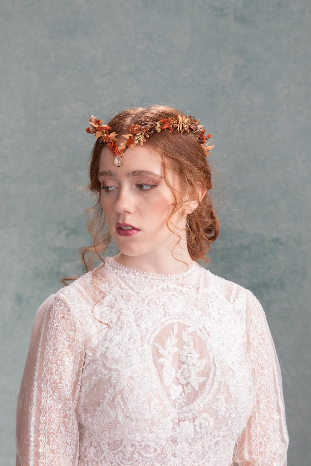 Terracotta Flower Crown: Rustic Bridal Tiara, Autumn Wedding – handmade floral hair accessory by magaela