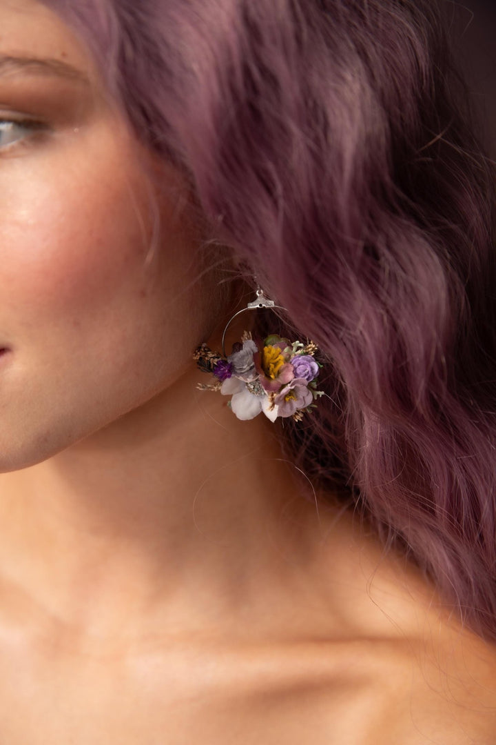 Purple Flower Circle Earrings: Bridal Wedding Jewelry – handmade floral hair accessory by magaela