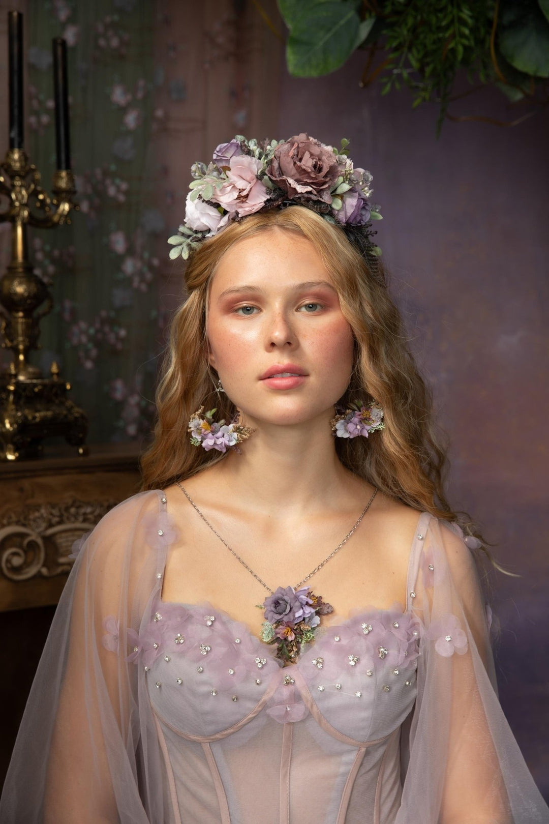 Purple Flower Circle Earrings: Bridal Wedding Jewelry – handmade floral hair accessory by magaela