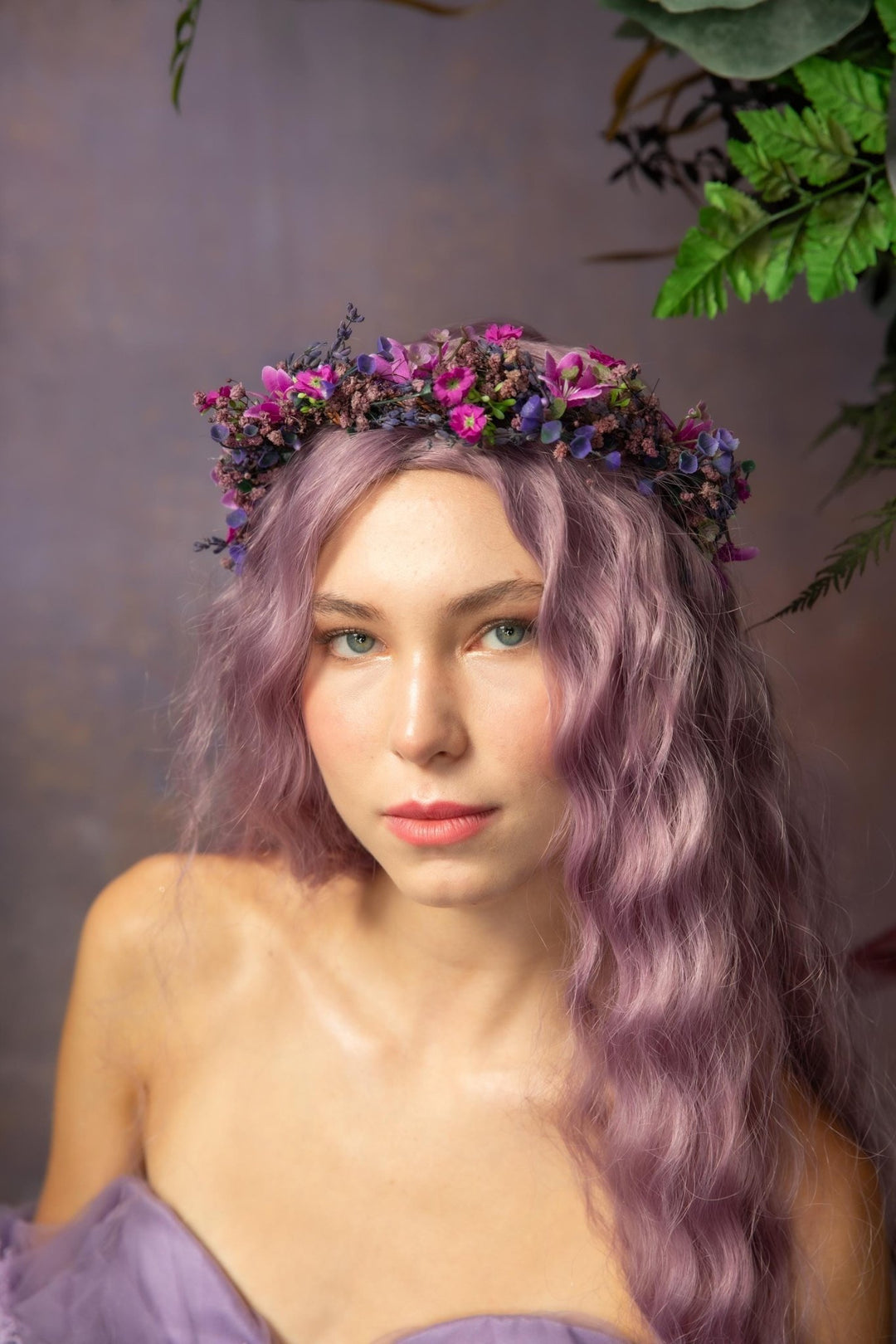 Purple Flower Bridal Crown: Lavender Wedding Headpiece – handmade floral hair accessory by magaela