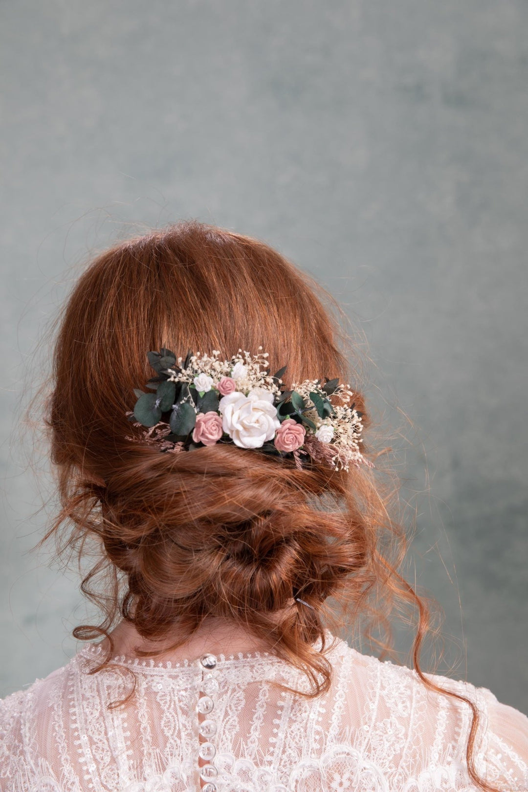 Dusty Pink Rose Bridal Hair Comb: Boho Wedding Headpiece – handmade floral hair accessory by magaela