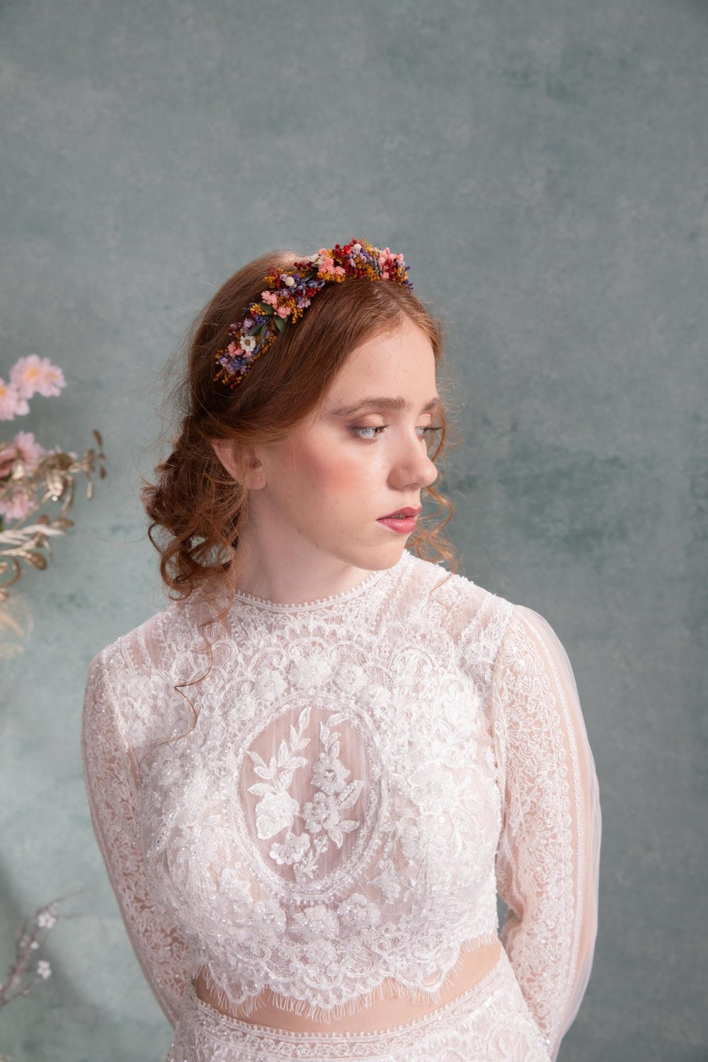 Rustic Preserved Flower Headband: Colorful Meadow Wedding Headpiece – handmade floral hair accessory by magaela