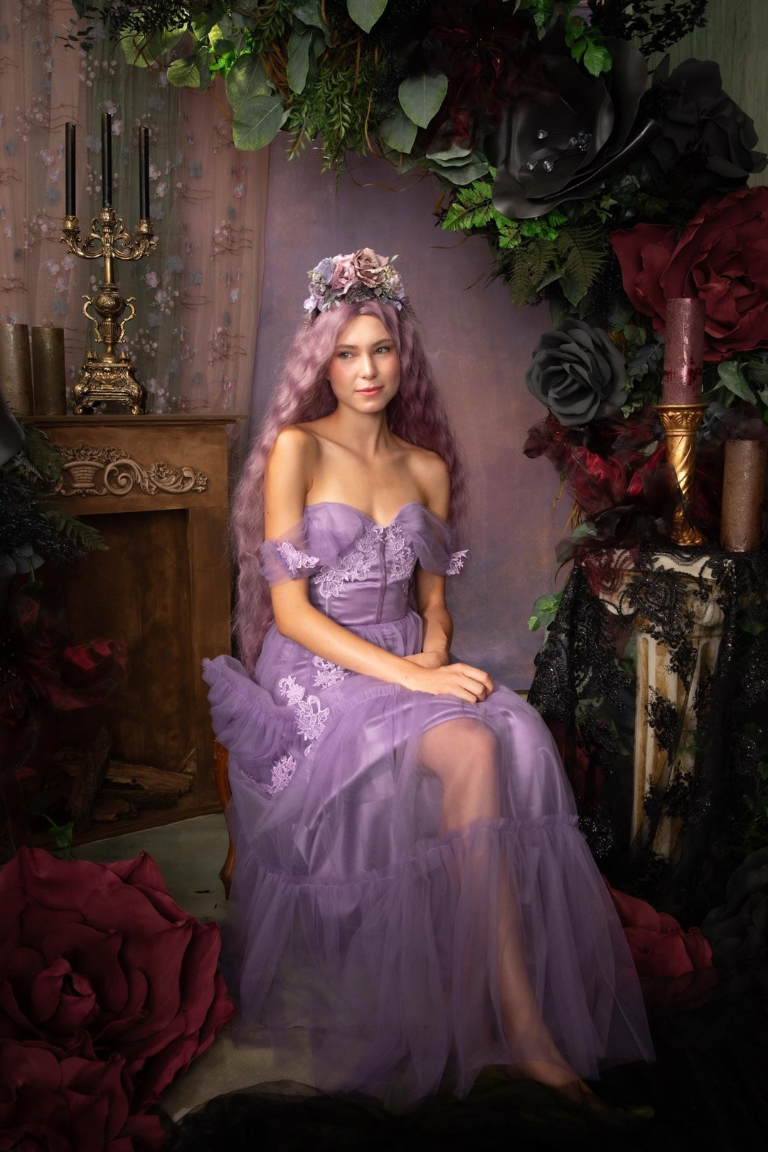 Frida Flower Headband: Violet & Purple, Double - Sided Mexican Crown – handmade floral hair accessory by magaela