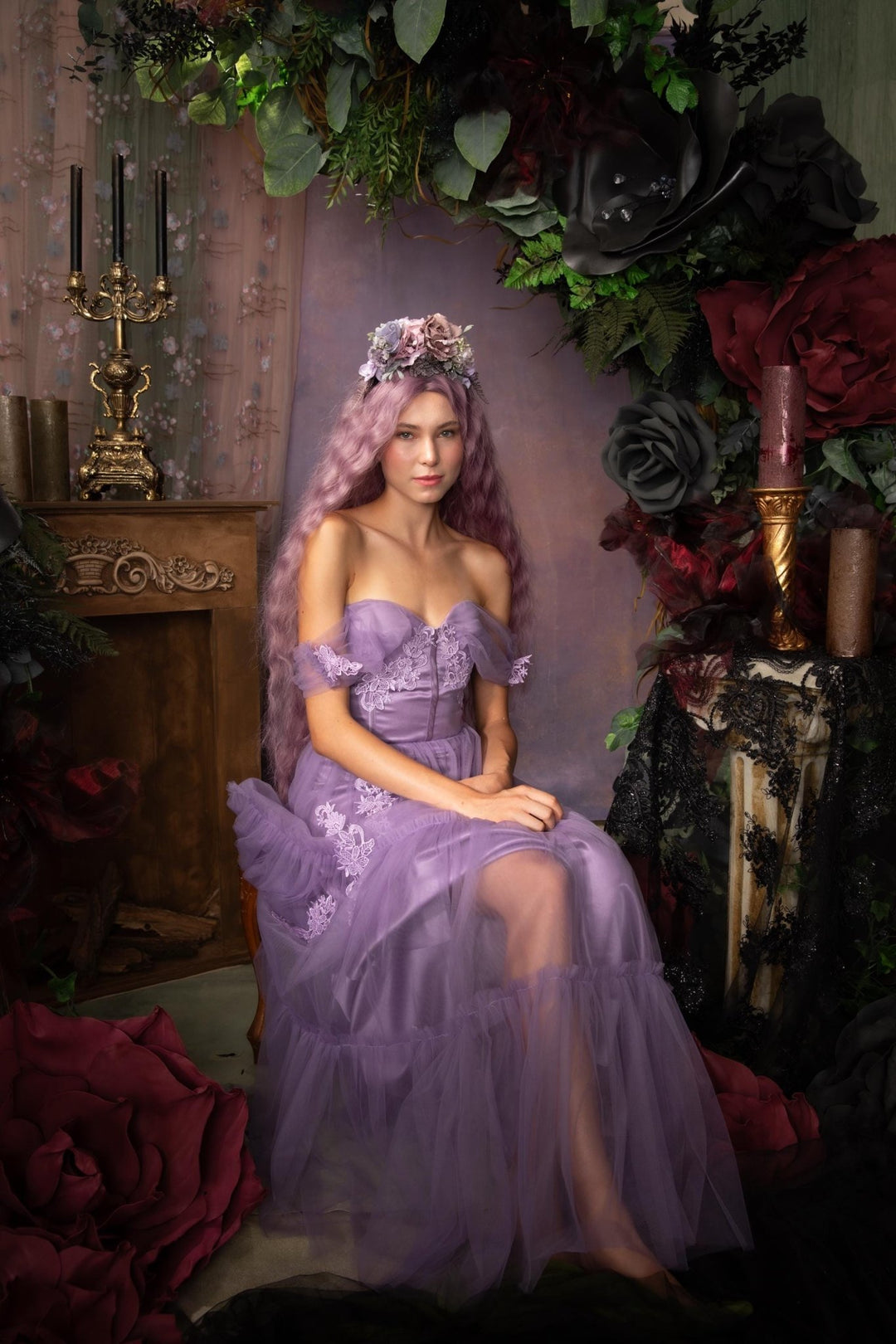 Frida Flower Headband: Violet & Purple, Double - Sided Mexican Crown – handmade floral hair accessory by magaela