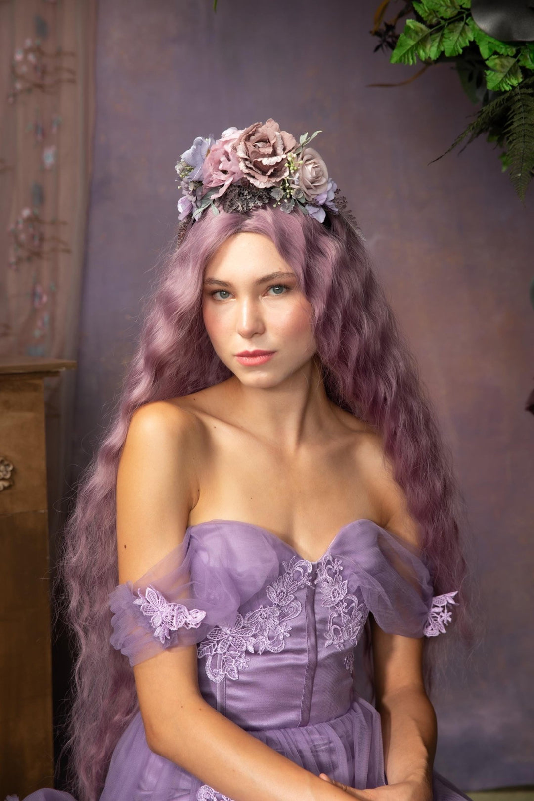 Frida Flower Headband: Violet & Purple, Double - Sided Mexican Crown – handmade floral hair accessory by magaela