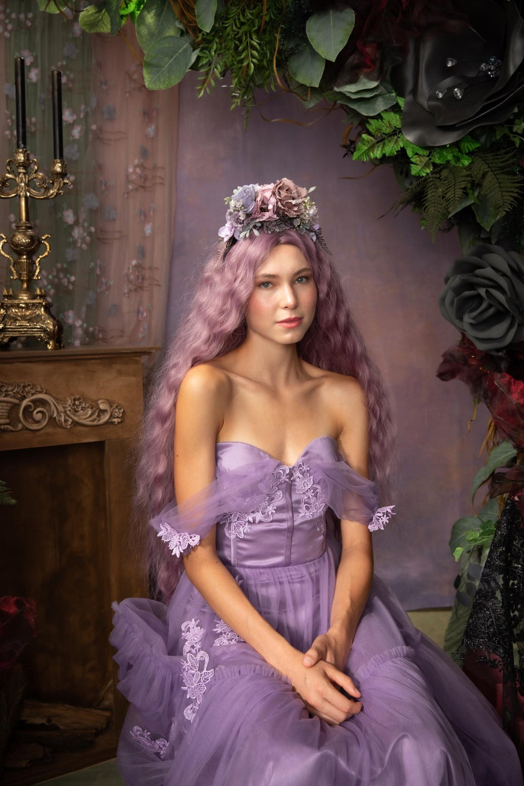 Frida Flower Headband: Violet & Purple, Double - Sided Mexican Crown – handmade floral hair accessory by magaela