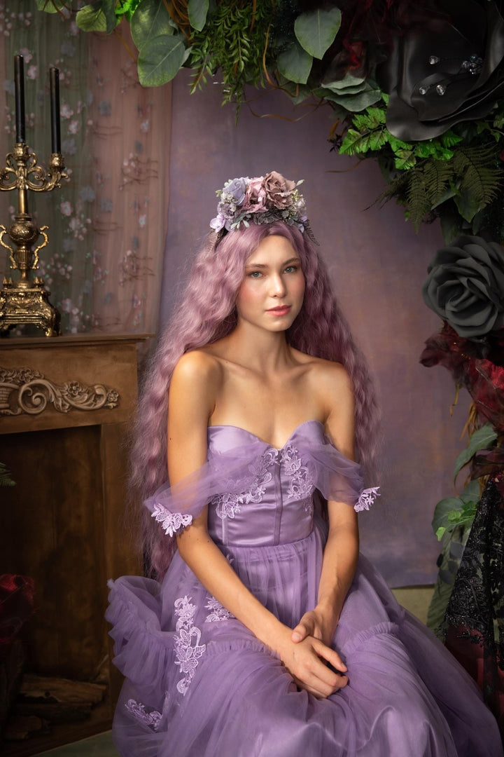 Frida Flower Headband: Violet & Purple, Double - Sided Mexican Crown – handmade floral hair accessory by magaela