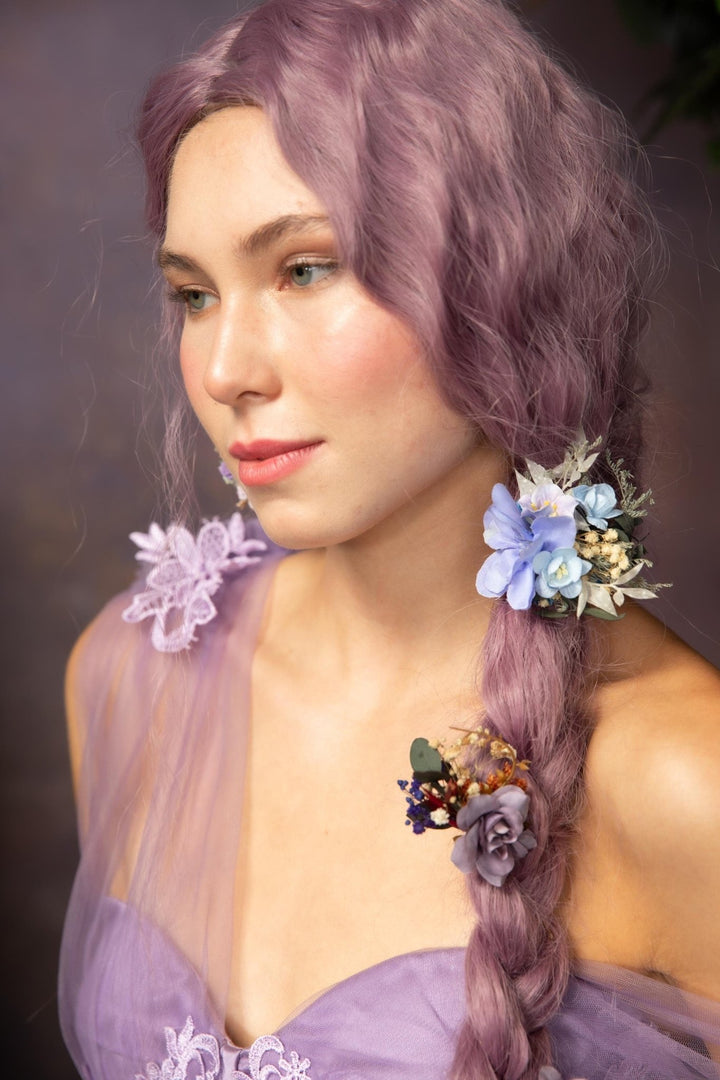 Blue Flower Hair Tie: Romantic Floral Hair Bobble – handmade floral hair accessory by magaela