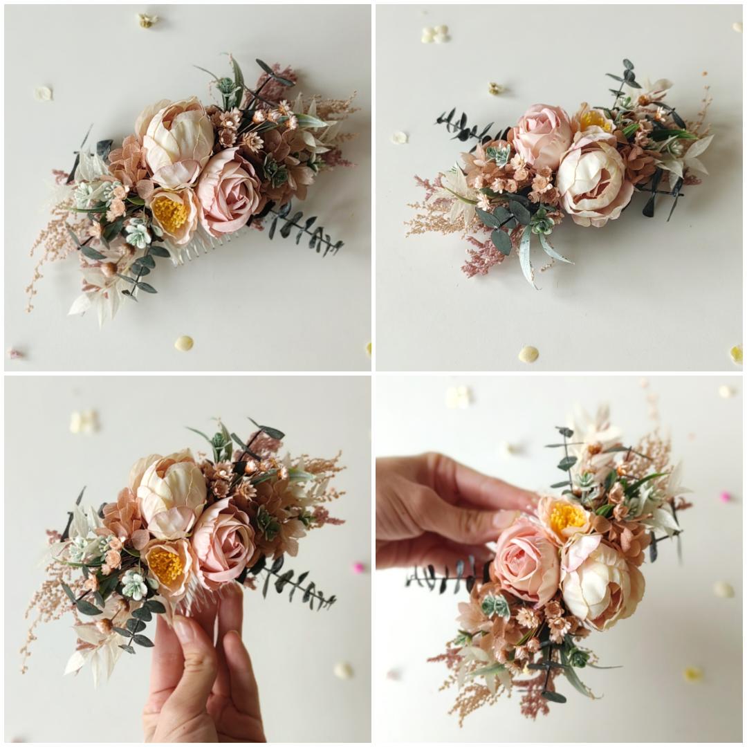 Blush Flower Wedding Hair Wreath and Comb: Boho Bridal Hair Accessories – handmade floral hair accessory by magaela