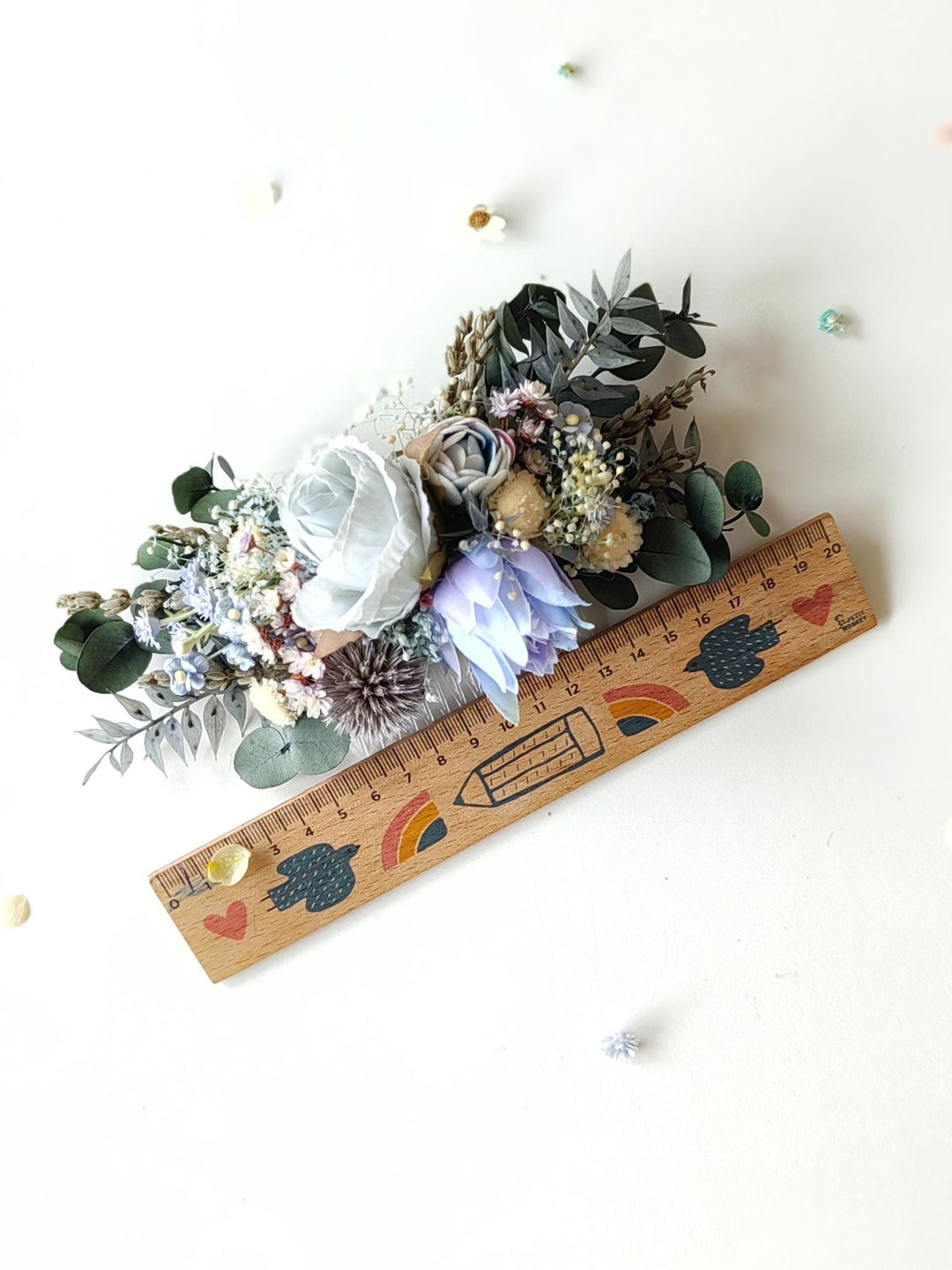 Blue Flower Bridal Hair Comb and Wreath: Boho Eucalyptus Set – handmade floral hair accessory by magaela
